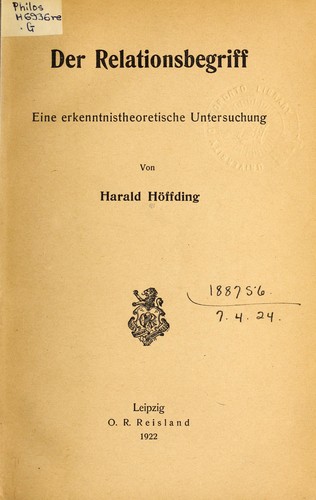 Cover for Der Relationsbegriff