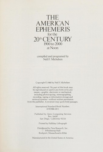 Cover for The American ephemeris for the 20th century