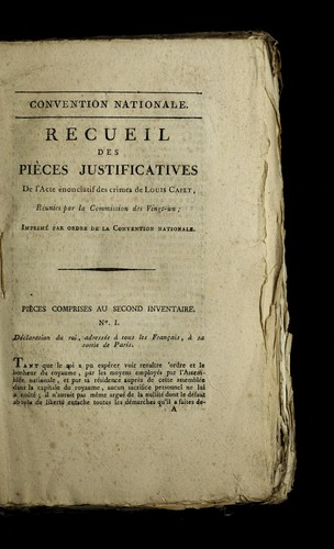 Cover for Recueil des pie  ces justificatives de l'acte e nonciatif des crimes de Louis Capet
