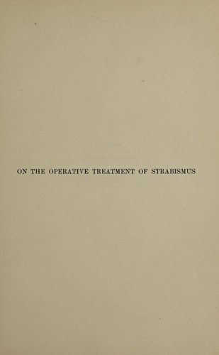 Cover for On the operative treatment of strabismus