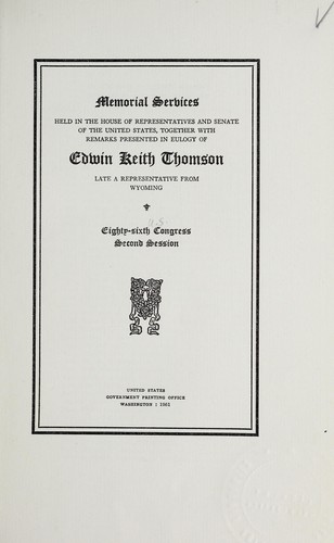 Cover for Memorial services held in the House of Representatives and Senate of the United States