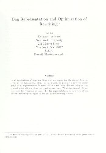 Cover for Dag representation and optimization of rewriting.
