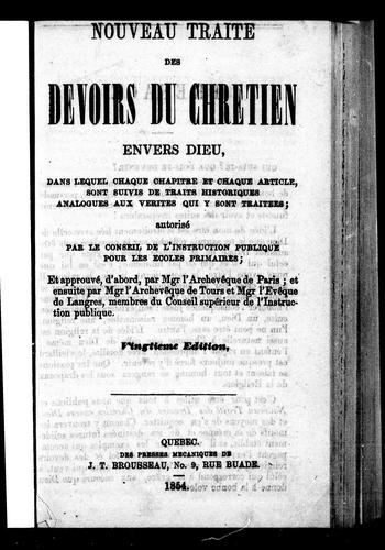 Cover for Nouveau traité des devoirs du chrétien envers Dieu