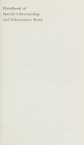 Cover for Handbook of special librarianship and information work.