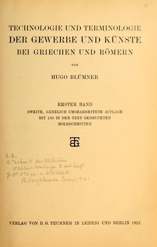 Cover for Technologie und Terminologie der Gewerbe und Künste bei Griechen und Römern