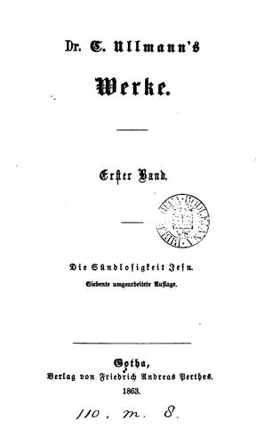 Cover for Dr. C. Ullmann's Werke