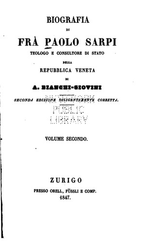 Cover for Biografia di frà Paolo Sarpi, teologo e consultore di stato della Repubblica ...