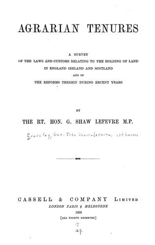 Cover for Agrarian tenures