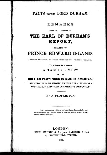 Cover for Remarks upon that portion of the Earl of Durham's report relating to Prince Edward Island
