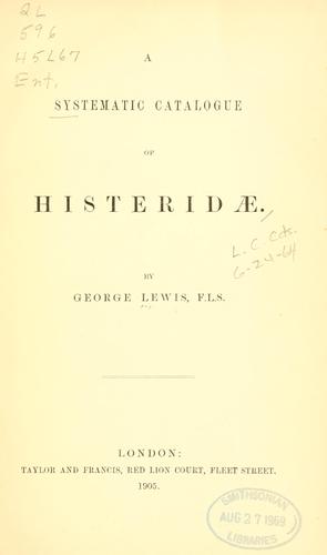 Cover for systematic catalogue of Histerid.