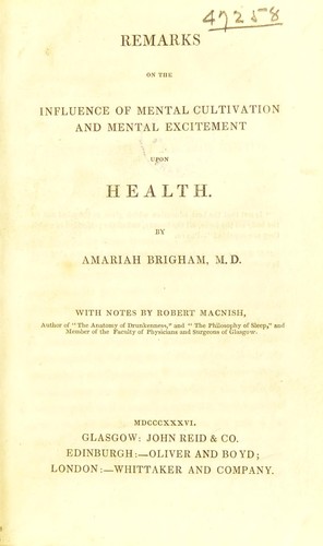 Cover for Remarks on the influence of mental cultivation and mental excitement upon health