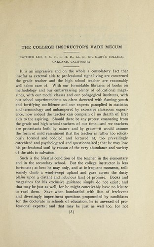 Cover for The college instructor's vade mecum