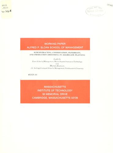 Cover for Subcontracting, coordination, flexibility, and production smoothing in aggregate planning