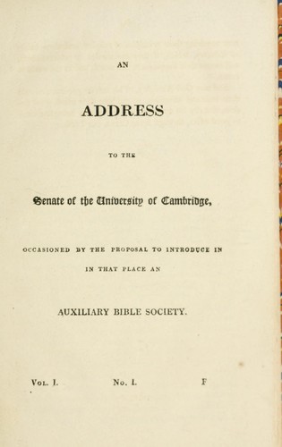 Cover for An address to the Senate of the University of Cambridge