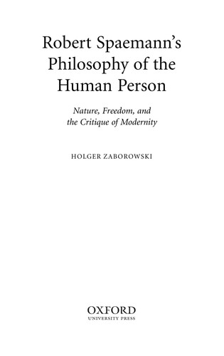 Cover for Robert Spaemann's philosophy of the human person