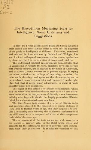 Cover for The Binet-Simon measuring scale for intelligence