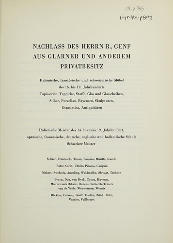 Cover for Nachlass des Herrn R., Genf ; aus Glarner und anderem Privatbesitz