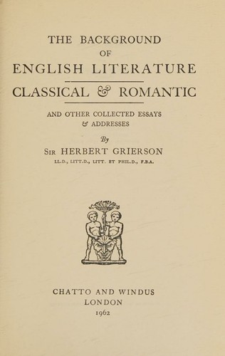 Cover for BACKGROUND OF ENGLSH LITERATURE CLASSICAL & ROMANTIC