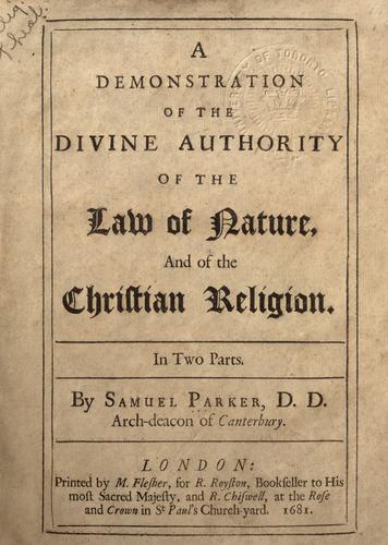 Cover for A demonstration of the divine authority of the law of nature