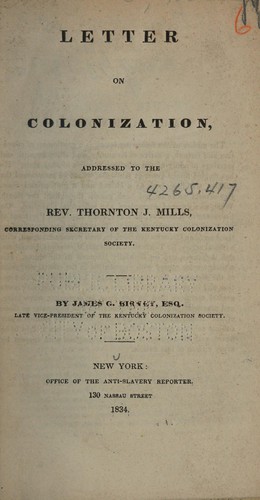 Cover for Letter on colonization, addressed to the Rev. Thornton J. Mills