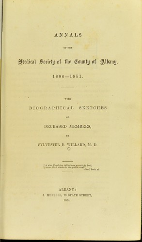 Cover for Annals of the Medical Society of the County of Albany, 1806-1851