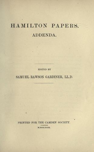 Cover for Hamilton papers. Addenda.