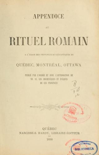 Cover for Appendice au Rituel romain