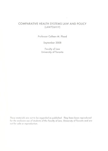 Cover for Comparative health systems law and policy