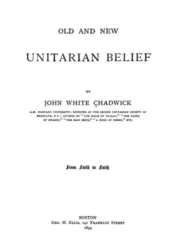 Cover for Old and new Unitarian belief