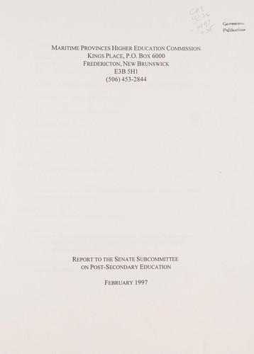 Cover for Report to the Senate Subcommittee on Post-secondary Education