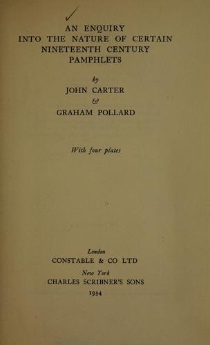 Cover for An enquiry into the nature of certain nineteenth century pamphlets