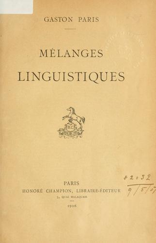 Cover for Mélanges linguistiques.