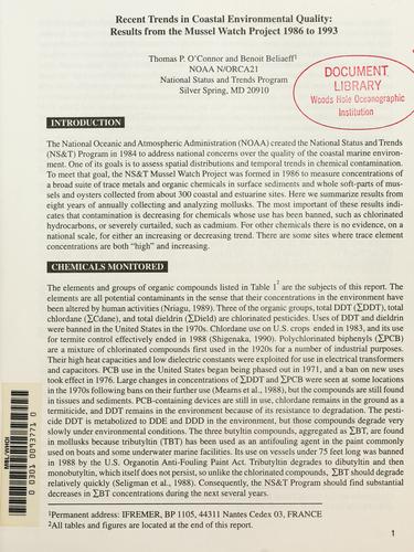 Cover for Recent trends in coastal environmental quality