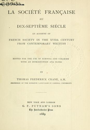 Cover for La société française au dix-septième siècle