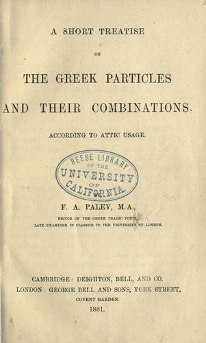 Cover for A short treatise on the Greek particles and their combinations