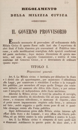 Cover for Regolamento della milizia civia