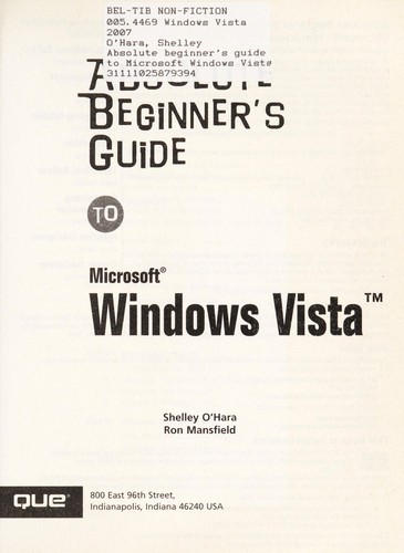 Cover for Absolute beginner's guide to Microsoft Windows Vista