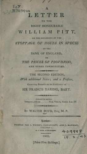 Cover for A letter to the Rt. Hon. William Pitt
