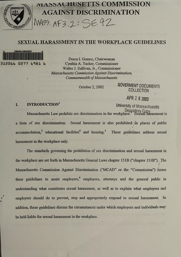 Cover for Sexual harassment in the workplace guidelines.