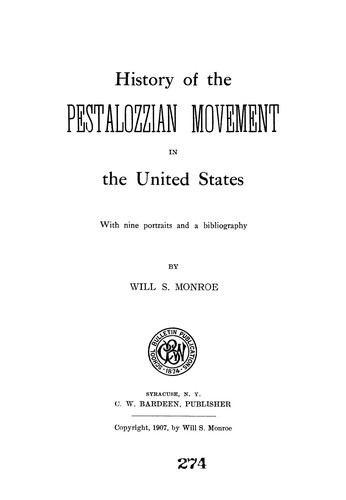 Cover for History of the Pestalozzian movement in the United States