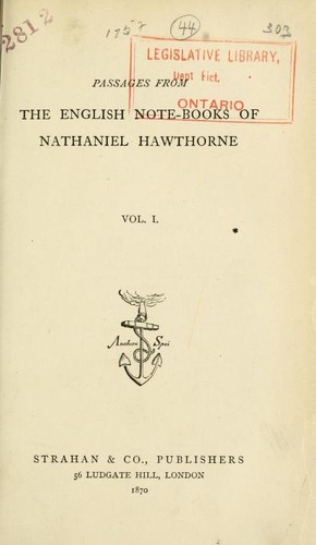 Cover for Passages from the English Note-books of Nathaniel Hawthorne