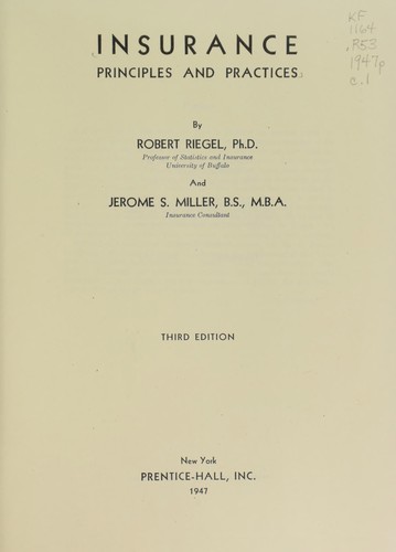 Cover for Insurance principles and practices