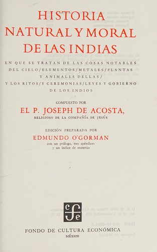 Cover for Historia natural y moral de las Indias