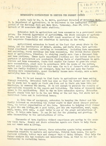 Cover for Extension's contribution to meeting the present crisis