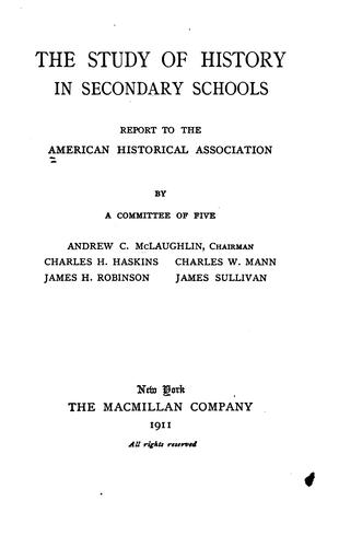 Cover for study of history in secondary schools