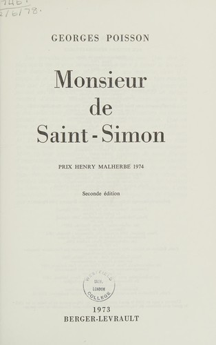 Cover for MONSIEUR DE SAINT SIMON