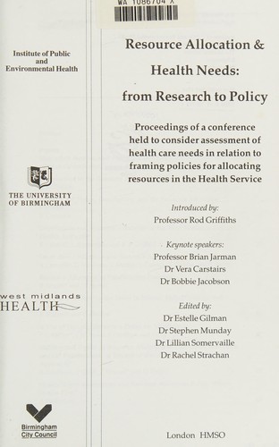 Cover for Resource Allocation and Health Needs