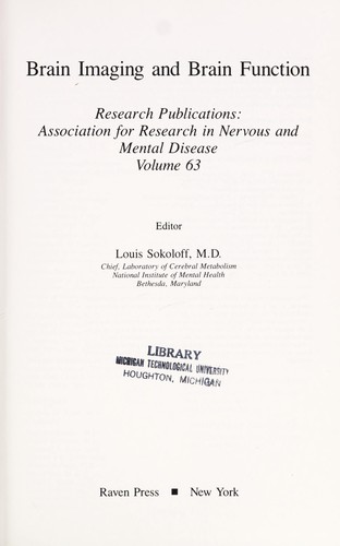 Cover for Brain imaging and brain function