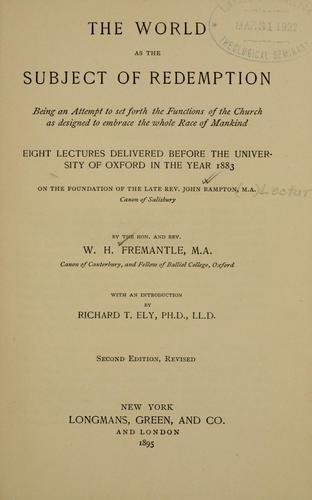 Cover for The world as the subject of redemption