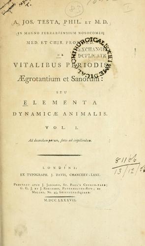 Cover for De vitalibus periodis aegrotantium et sanorum, seu Elementa dynamicae animalis.